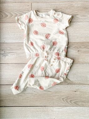 Rabbit & Bear Ladybug Print Baby Matching Set - Cream & Pink - 100% cotton